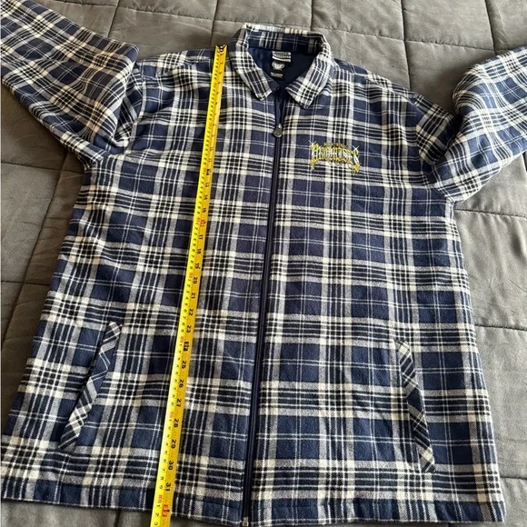 Broken Promises Plaid insulated shirt jacket with Devil Graphic